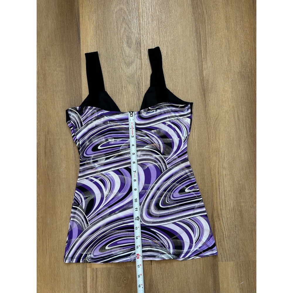 Vintage Y2K Purple Swirl Metallic Rhinestone Buckle Tank Top M party Goingout - Picture 8 of 8